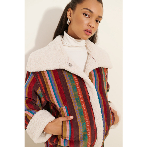 Free People Jackets & Blazers - Free People We the Free Corrigan Cozy Corduroy Sherpa Jacket in Brown Multi